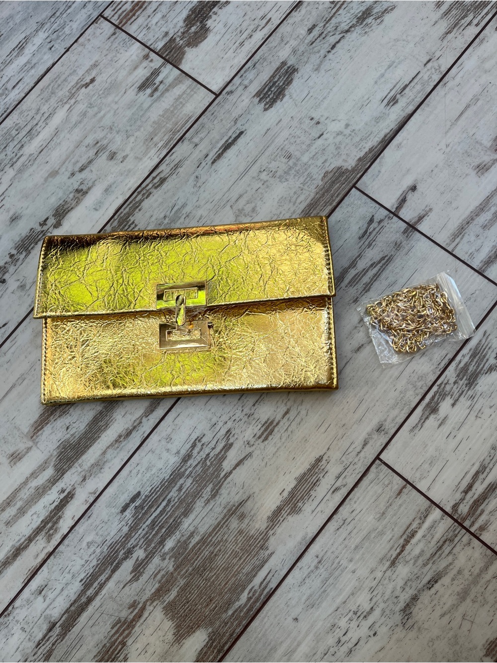 Huralona Wrinkled Gold Metallic Clutch Purse Crossbody Evening Bag 3 Pocket - Picture 9 of 16